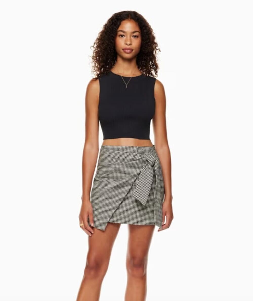Wilfred Aritzia Cream Black Houndstooth Wool Blend Wrap Front Mini Skirt Size 6